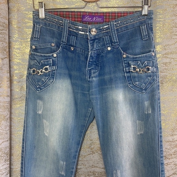 LEE Nice Light Blue Wash Sequinned/Metal Detailed Straight Jeans Size 28 - Picture 3 of 15